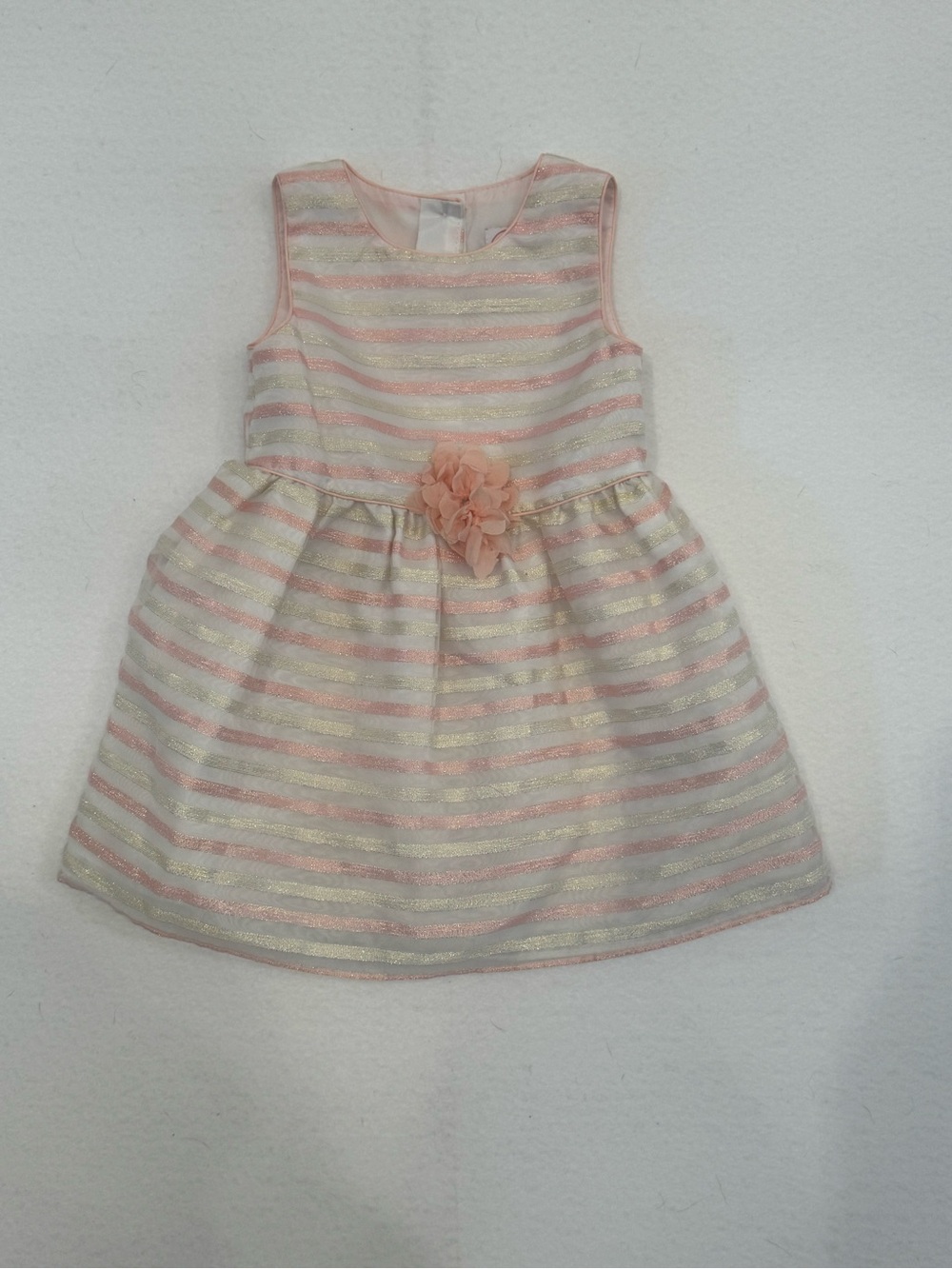 wonder nation Pink, Cream and Gold Striped Floral Waist Party Dress